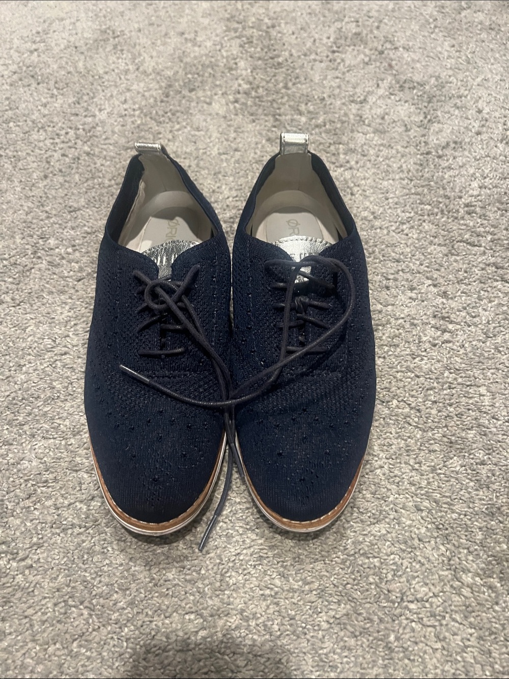 Cole Haan Navy Knit Lace-Up Derbys with Brown Trim